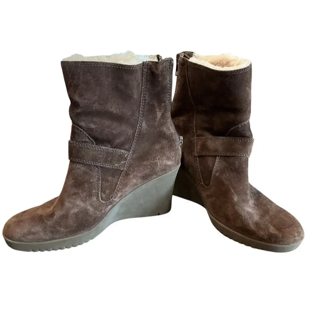 UGG Gissella Suede Wedge Ankle Boot US 9 EU‎ 40 Brown Sheepskin Shearling Lining